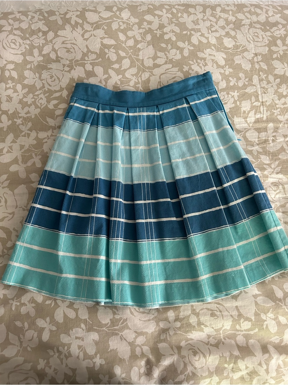Striped Pleated Skater Skirt in Blue & Aqua